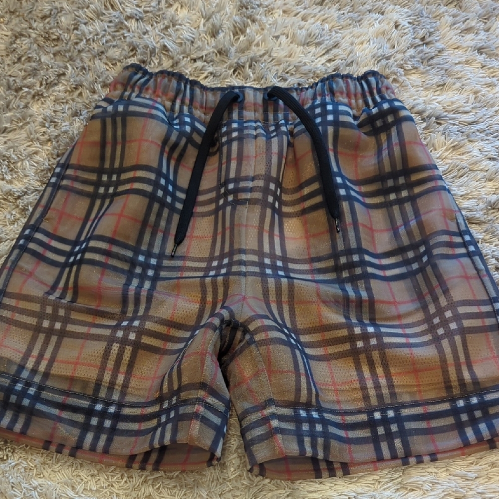 Plaid Drawstring Women’s Shorts - Beige/Navy